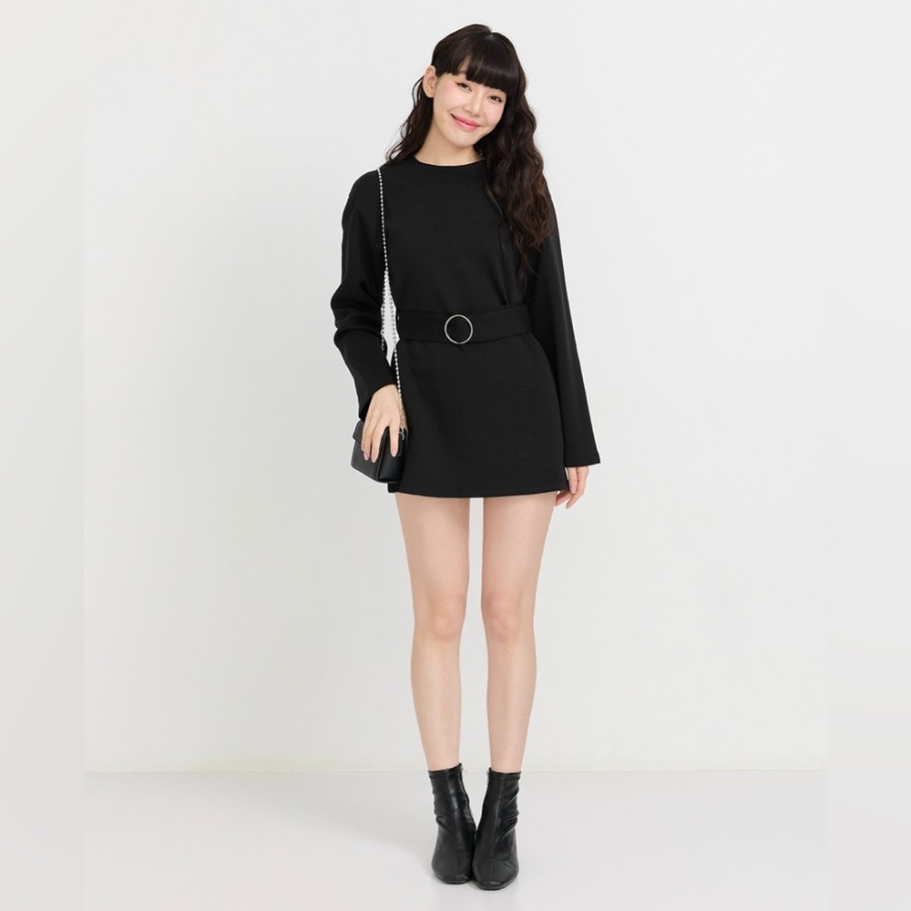 ZARA | Retro Black Long Sleeve Dress with Belt